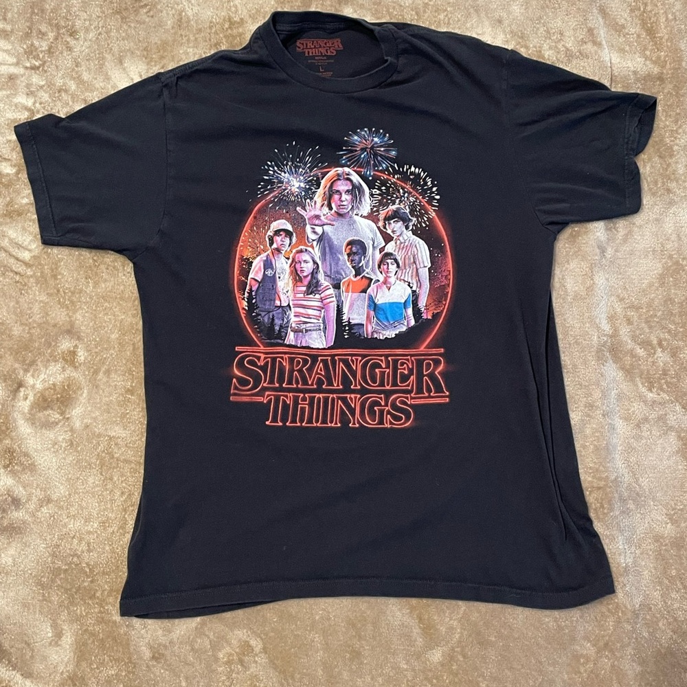 Stranger Things Official Netflix Black 100% Cotton T Shirt Size Large